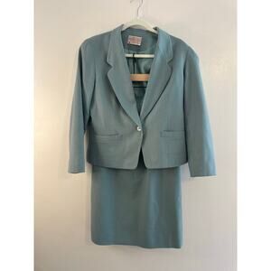 Vintage 1960's Pendleton 100% Wool Twee Retro Glam Skirt Suit Set Blue Size 8 P